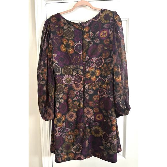 SLATE & WILLOW Dark Fairy Deep Florals Mini Dress. Sheer Balloon Sleeves - Sz 14 - Picture 6 of 7